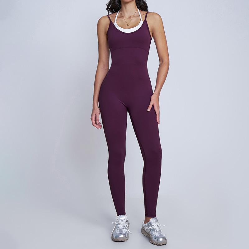 

Двухцветный комбинезон-слинг с открытой спиной для занятий спортом на открытом воздухе и йогой Large