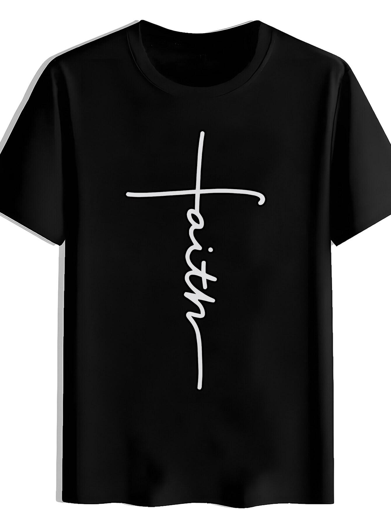 Christian Faith Graphic T-shirt - Black with White Cross &  Faith  Design XXXL