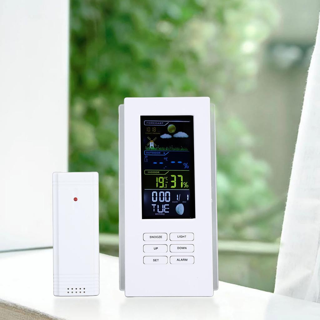 Wireless Weather Forecast Station Indoor Outdoor Thermometer Hygrometer Color Display Digital Temperature Humidity Monitor Alarm Clock Backlight