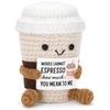 Lustige Häkel-Kaffee-Puppe zur emotionalen Unterstützung mit Karte Desktop-Ornament Handgefertigt Gestrickte Kaffee-Puppen Weihnachtsgeschenke Heimdeko