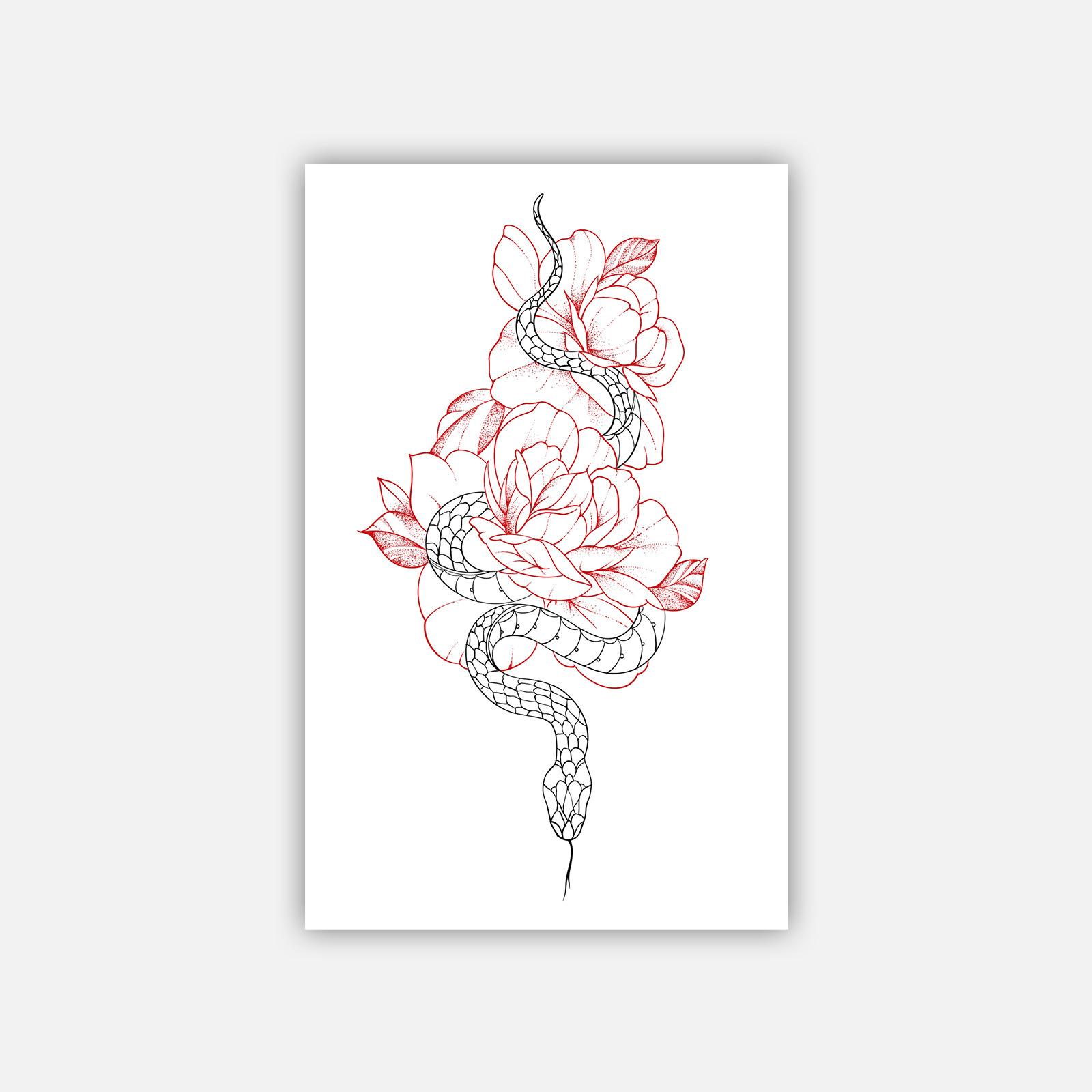 Gothic High Sense Dark Personality Domineering Flower And Snake Symbiosis Tattoo Sticker 12*19