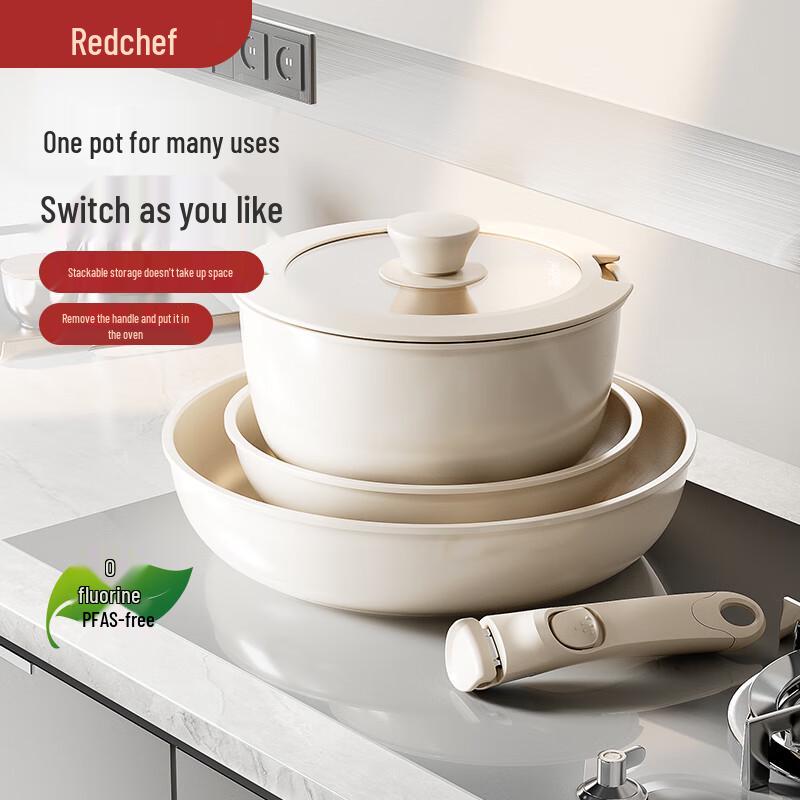 Set de Cocina REDCHEF de 5 Piezas con Mango Desmontable, Cerámico Antiadherente