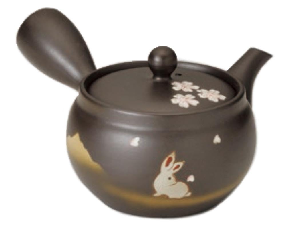 

Yamakiikai Fusen Black Large Rabbit Cherry Blossom Teapot Y821