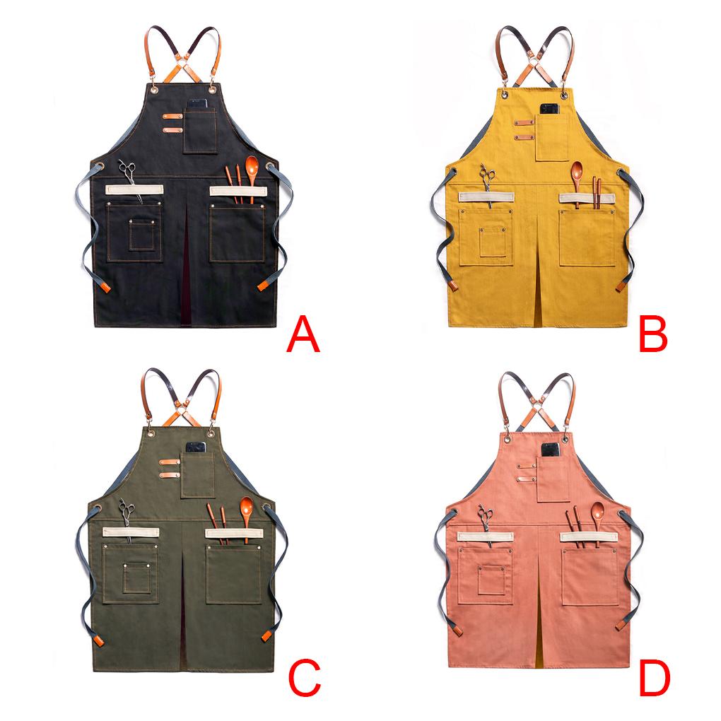 Work Apron Woodworking Mechanician Canvas Workshop Bib with Pockets Outdoor Painting Bar Washable Protective Aprons Bibs