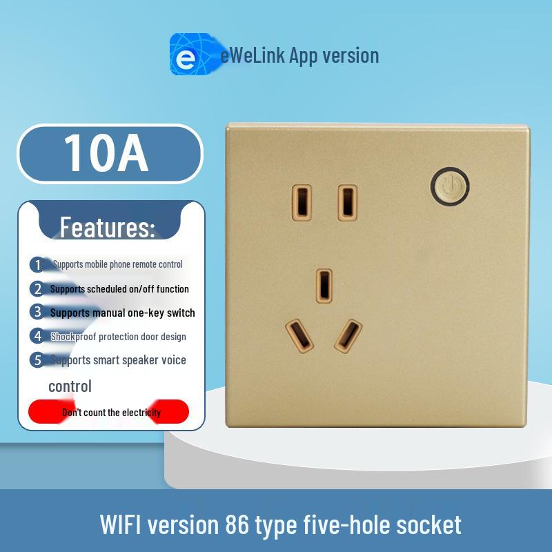 eWeLink Smart WiFi Wall Socket 86 Type 10A - Remote, Voice-Controlled App for Mobile
