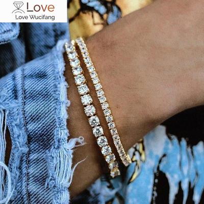 Women 'S Tennis Bracelet Hip Hop Trendy Aaa +Cubic Zirconia Silver Color Teen Girl Crystal Chain On The Hand Wedding Jewelry H086