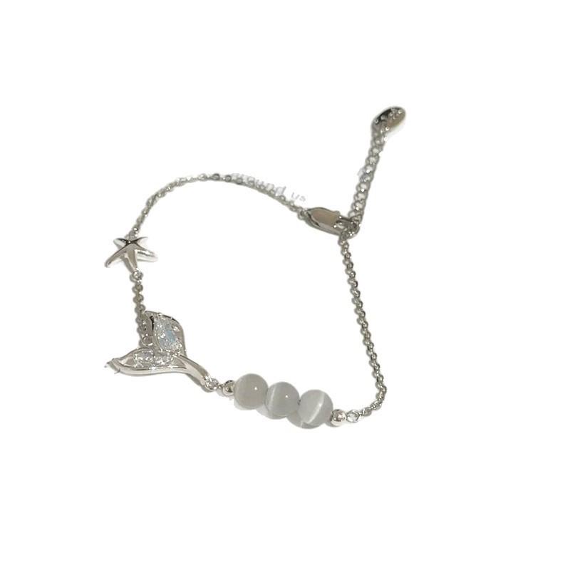 Zircon Fish Tail Glass Starfish Bracelet With Sparkling Inlaid Stones For Elegant Women