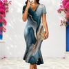 Women Plus Size V Neck Short Sleeve Colorful Printed Fitted Fishtail Dress