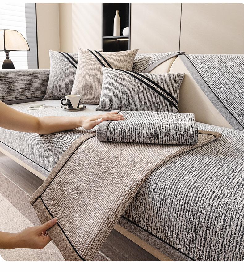 Fixed Anti Slip Sofa Cushion Anti Cat Scratch Chenille Sofa Cover Cloth Four Season Universal Thickened Decorative Backrest Armrest Towel L Cushion