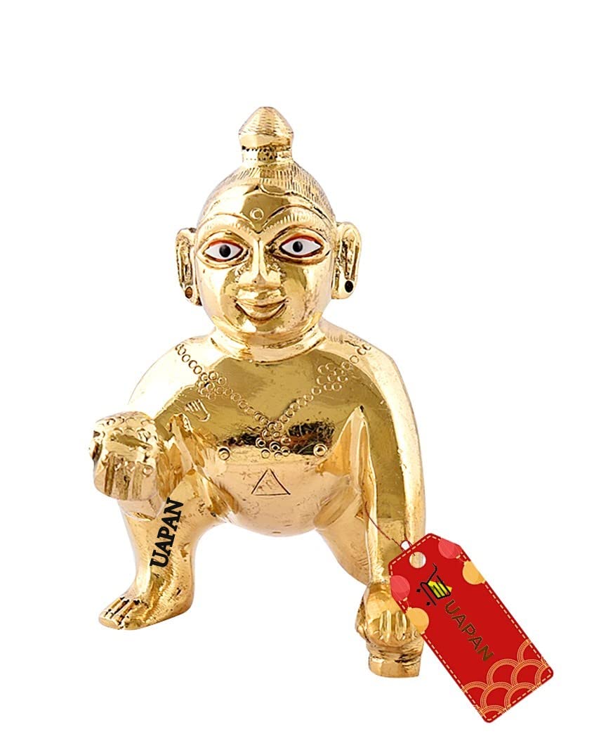 

Pure Brass Laddu Gopal Idol, Kanha Ji, Little Krishna Statue, Gold Idol - 18 Cm