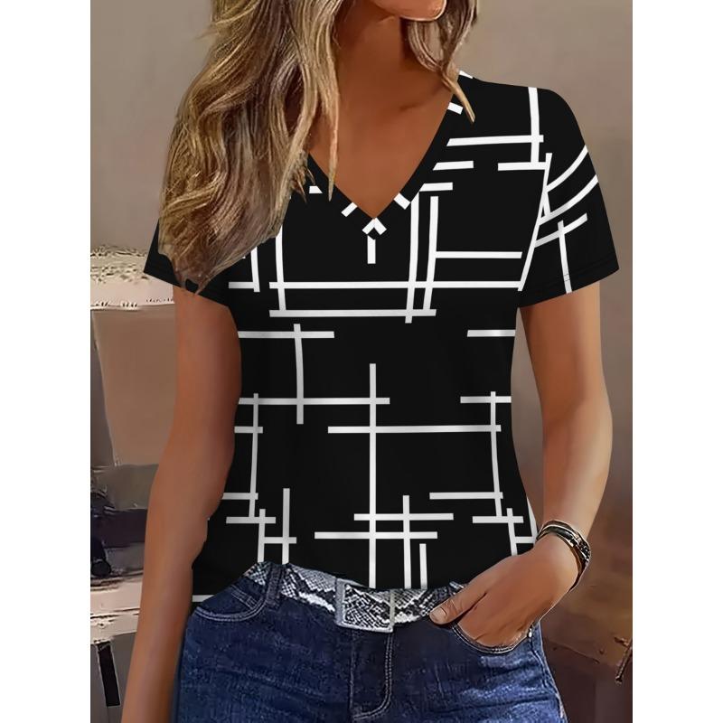 

Модная летняя женская одежда с коротким рукавом и V-образным вырезом S