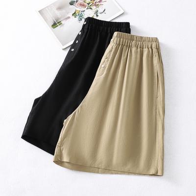 Literary and Retro Solid Color Elastic Waist Versatile Casual Shorts for Women's 2025 Summer New Age-reducing and Thin Three-point Wide-leg Pants