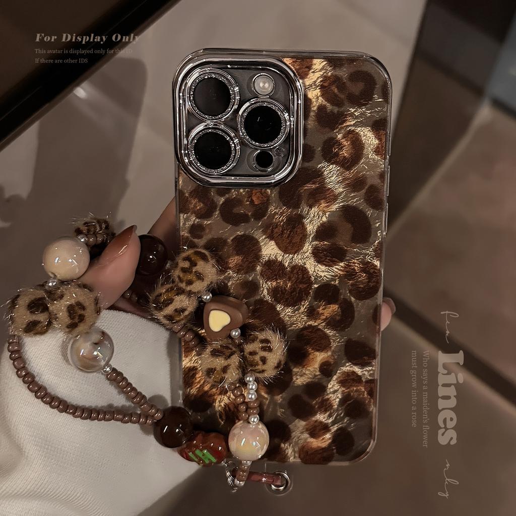 Retro Hot Girl Leopard Print Bracelet Apple 16 Mobile Phone Case IPhone 17 Suitable for 14pronax Light Luxury 13 Lens Film
