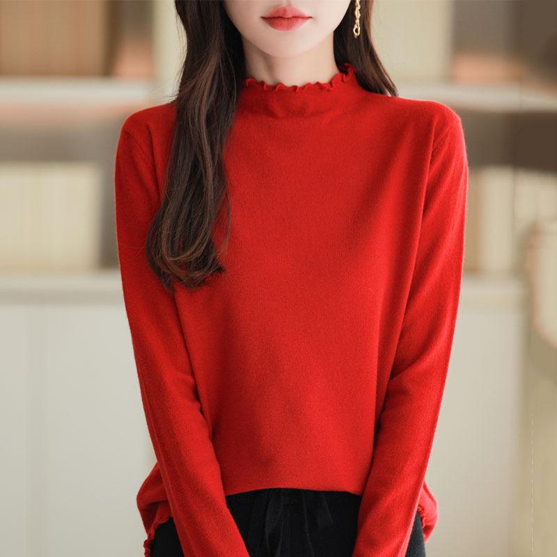 2026 Autumn-Winter Women's Korean Style Knit Sweater with Half-High Lace Collar