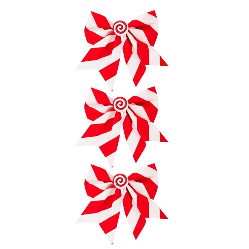 3Pcs Soft Striped Fabric Bowknot Ornament Christmas Tree Bowknot Decoration For Mantels Wedding Festival Celebration
