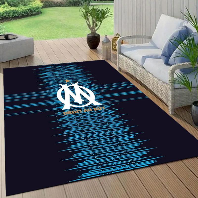 Olympique De Marseille Flannel Pattern Square Carpet,Area Rug,Carpet Rug for Living Room Bedroom Sofa Playroom Decor,Non-slip Floor Mat