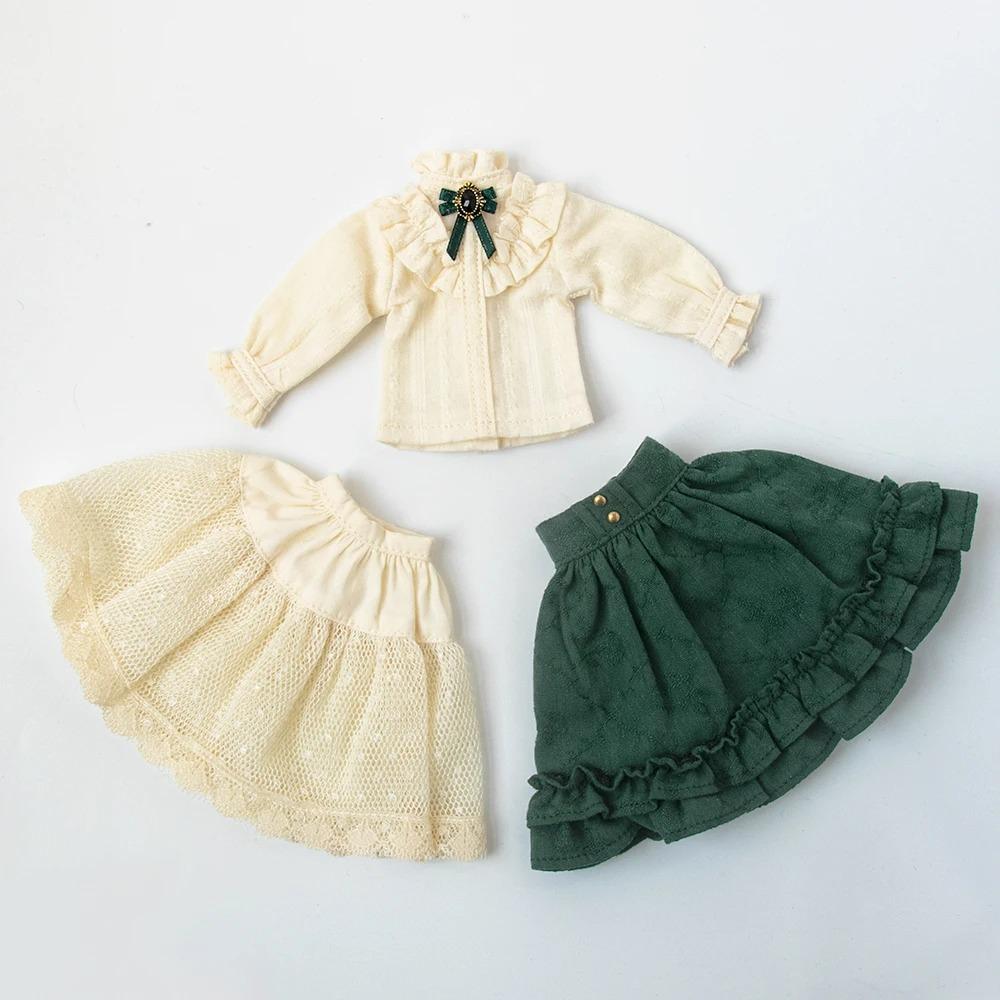

Blyth clothes Retro palace style ruffled stand collar shirt high waist skirt suit for Licca Azones Ob22 Ker YMY doll accessories Blytht size