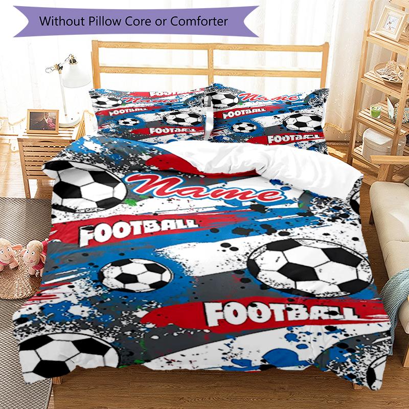 3pcs Custom Name Soccer Bedding Set Duvet Cover Closure Includes 1 Duvet Cover & 2 Pillowcases, Soft and Comfortable for All Seasons.