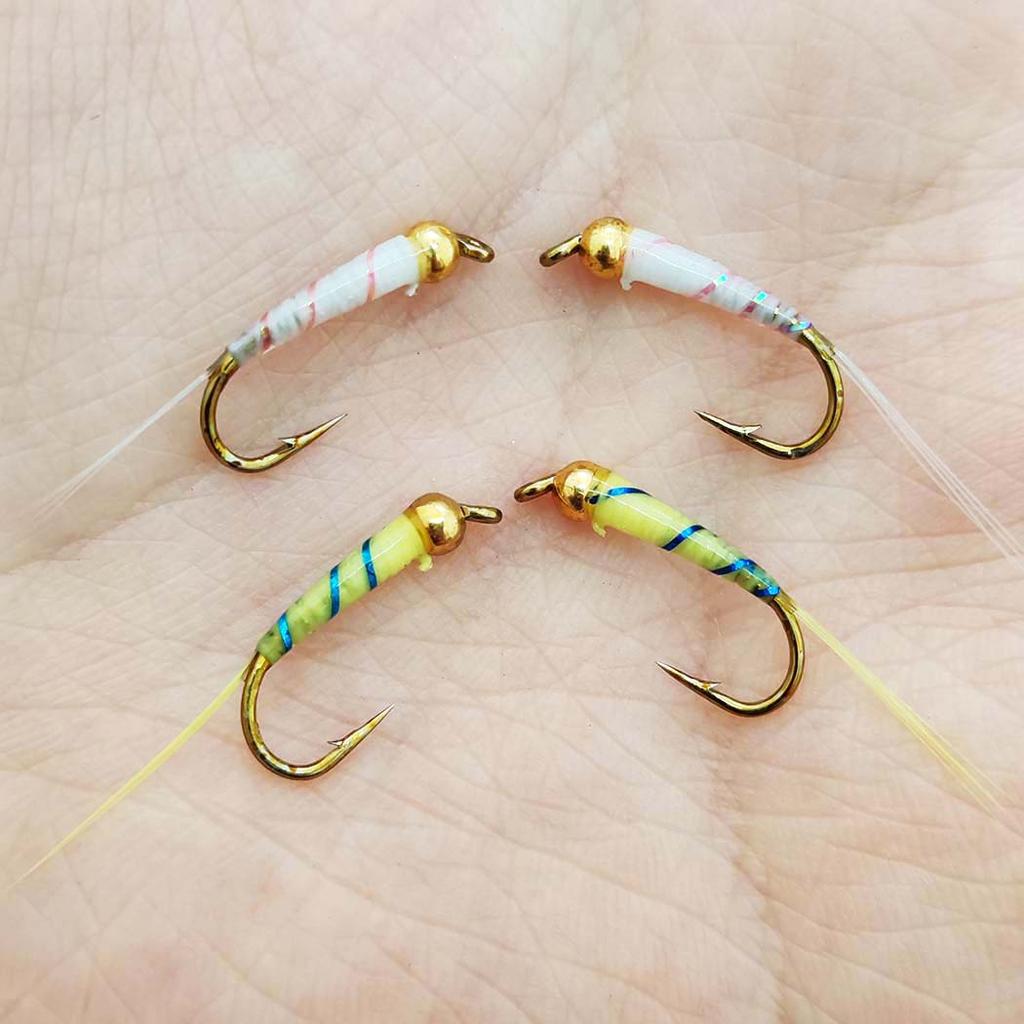 6/10 Stück/Set - Trockenfliegen Fliegenfischen Fliegen Köder Messingkopf Nymphe Weiß&Gelb Köder Angeln auf Hecht Forelle Lachs Barsch Fliegenfischen Fliegen - Größen#10