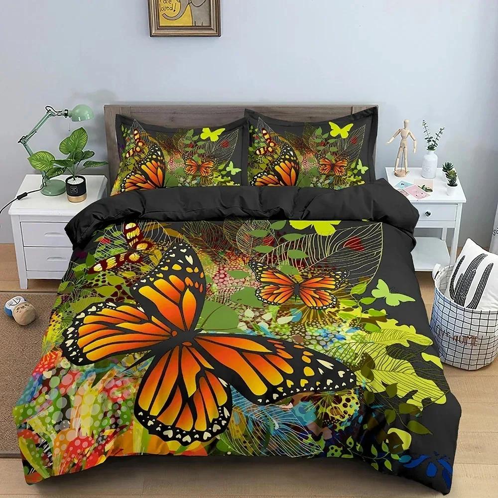 Butterfly Duvet Cover King Queen Size Animal Floral Bedding Set For Teens Adults Beautiful Flower Polyester Quilt Cover Top