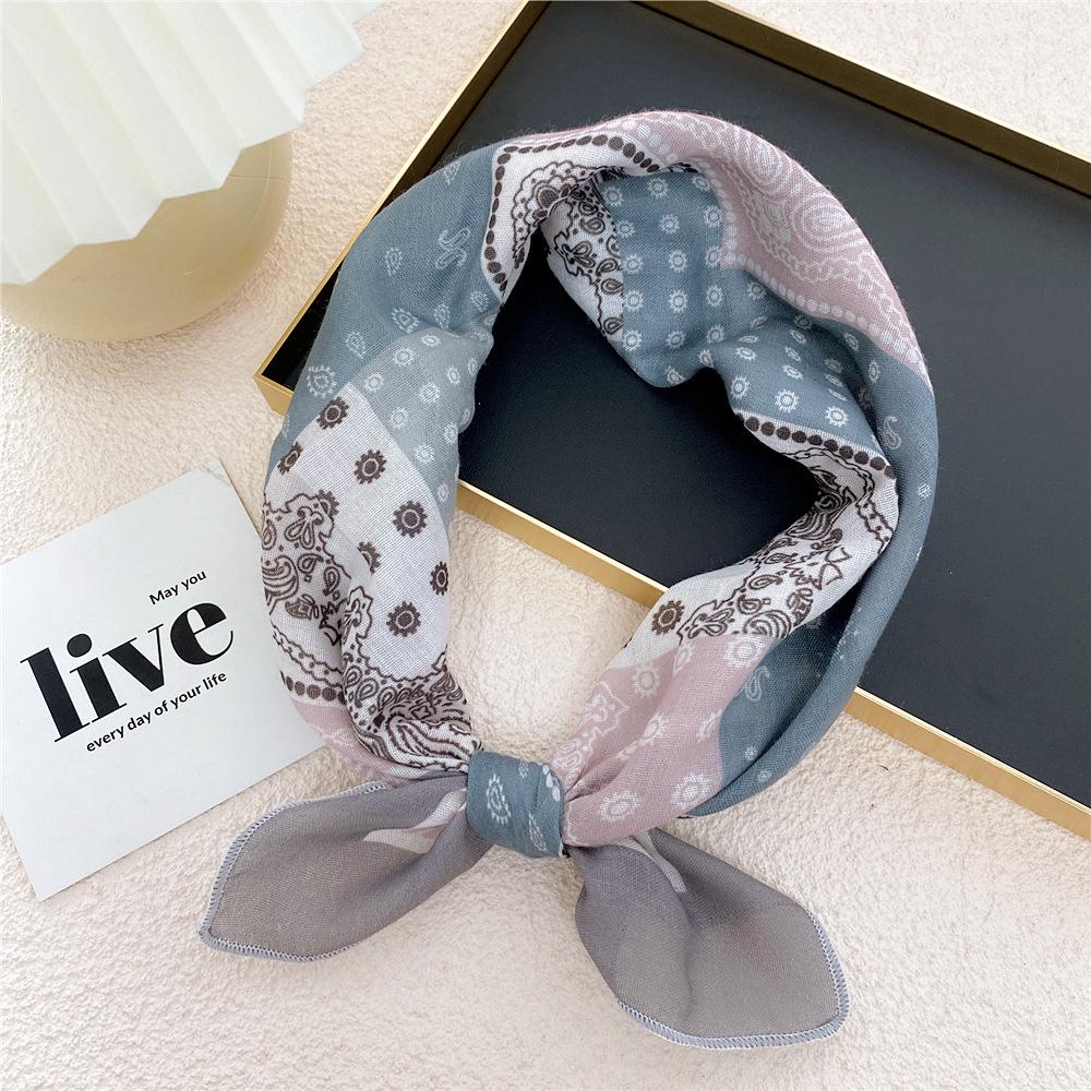 58 Cashew Silk Small Square Scarf: Korean Style Cotton Linen Printed Headscarf and Hairband for Women, Ideal for Spring, Summer, and Autumn.