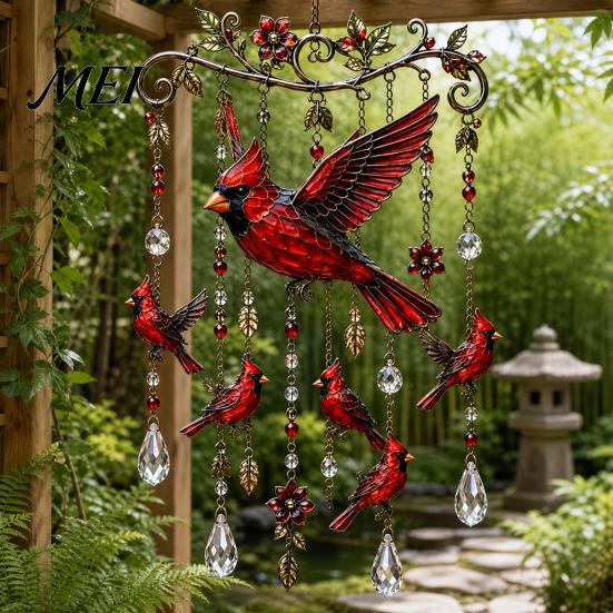 Crystal Bead Wind Chime Graceful Bird Chimes, Chimes for Outside, Metal Three-dimensional Carving Hanging Suncatchers with Pendants Garden Yard Decor