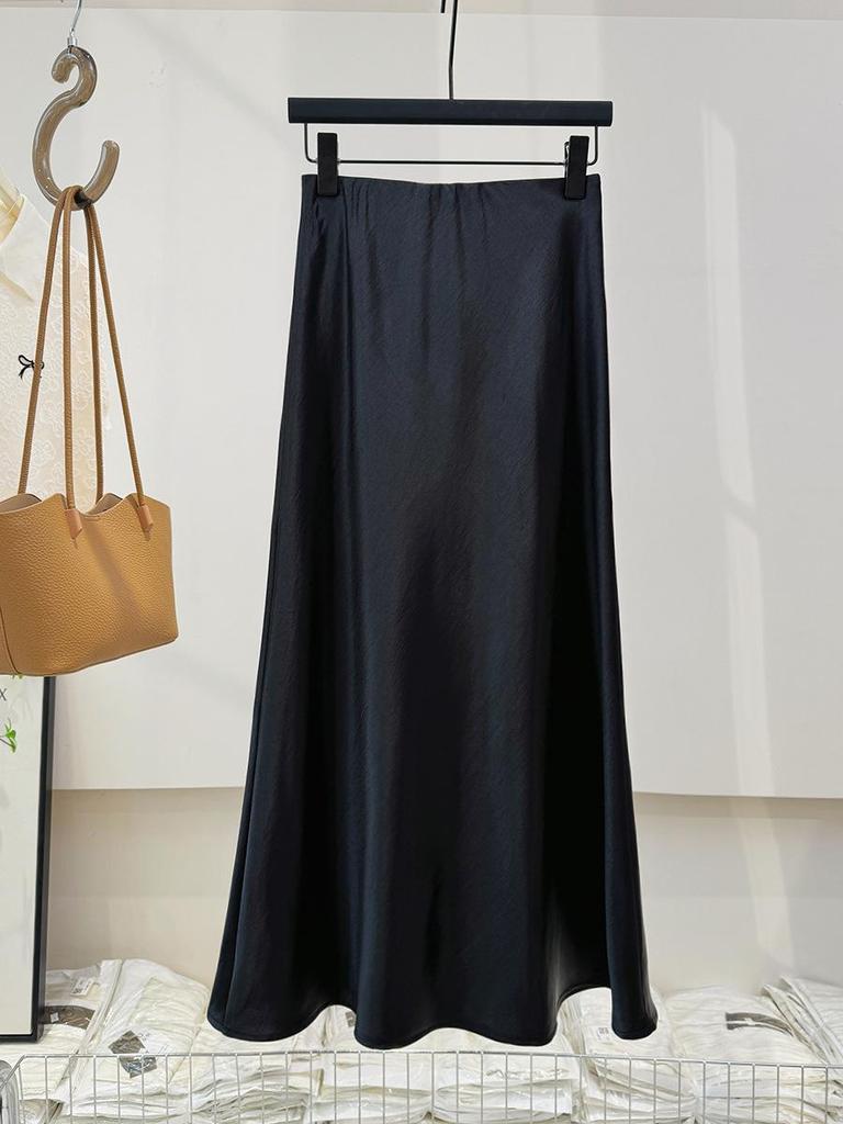 Silky Autumn 2024 Double-Sided Satin Floor-Length High-Waist Mermaid Maxi Skirt for Women