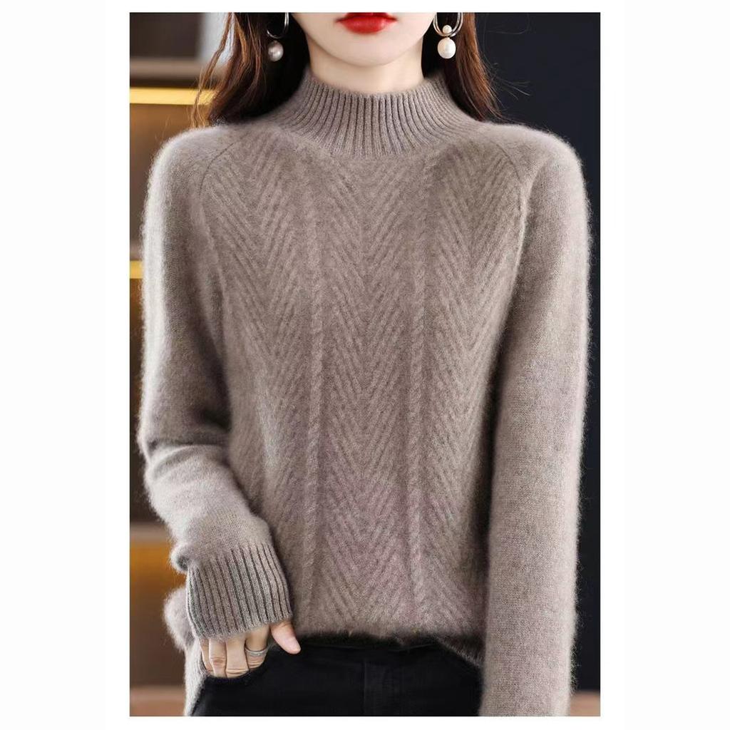 Cashmere Sweater Women Pullover Autumn Winter Casual Half High Neck Solid Long Sleeve Knitted Sweater Pullover Female