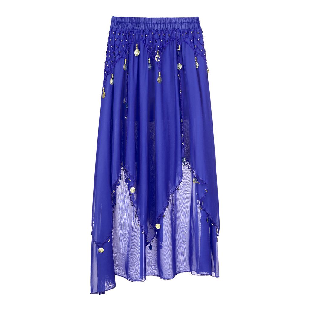 Ladies Sequin Beaded Belly Dance Skirt Chiffon Fabric Elastic Waistband Performance Costume Practice Dancewear
