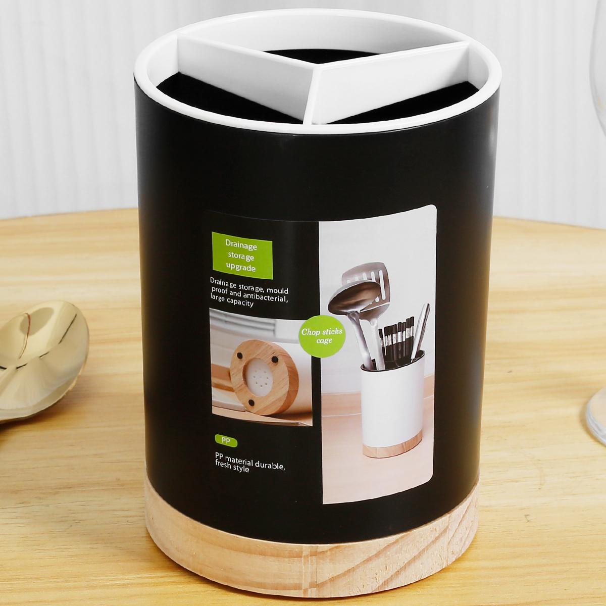 

Держатель для кухонных принадлежностей, вращающийся на 360°, 3-секционный, сушилка для столовых приборов, палочки для еды, ложка, ведро для хранения принадлежностей со съемным разделителем, НОВЫЙ 12x12x16.7cm чёрный