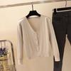Autumn Winter Loose Short Outer V Neck Long Sleeve Solid Color Single Breasted Knitted Cardigan