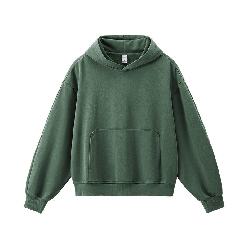 

American Street Style Short Asut Dye Dragon Scale Hooded Sweatshirt for Men and Women 2025 Autumn and Winter 380g Washed Vintage Hoodie Fruit Green M