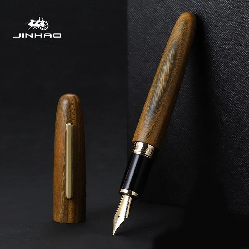 Jinhao 9056 Fountain Pen Natural Wood Handmade M/F Nib Gold Clip Ink Pen Stationery Business Office Gift Writing School Supplies