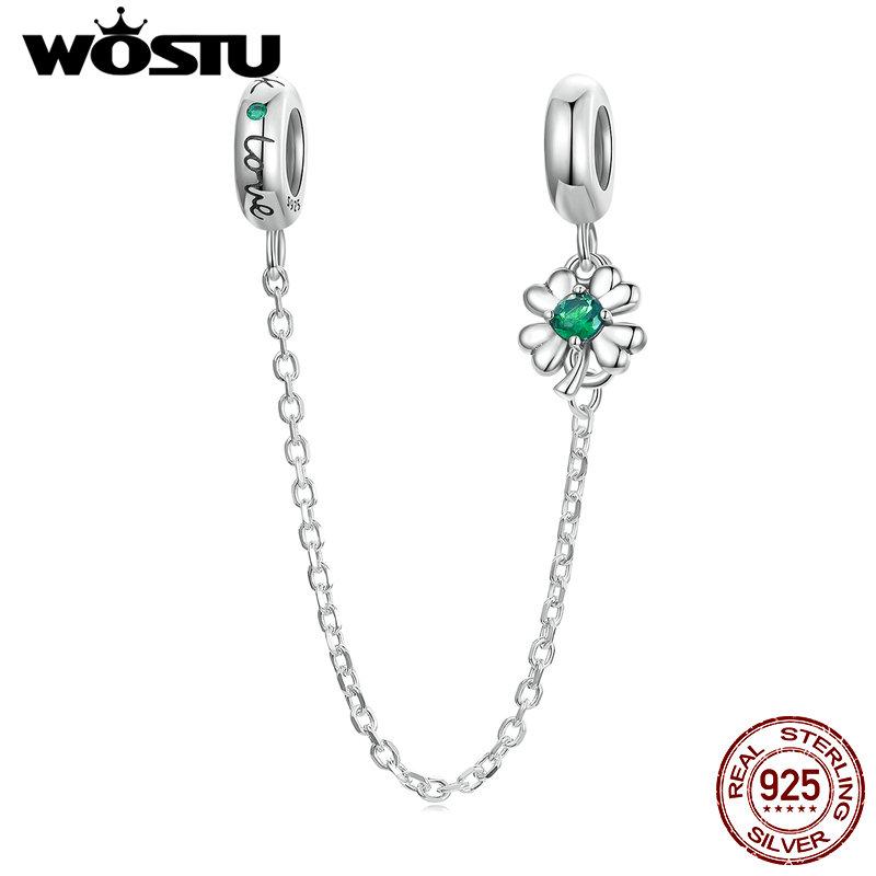 

WOSTU 925 пробы серебро удача четырехлистный клевер серебряная силиконовая защитная цепочка для женщин ювелирный аксессуар 925 silver