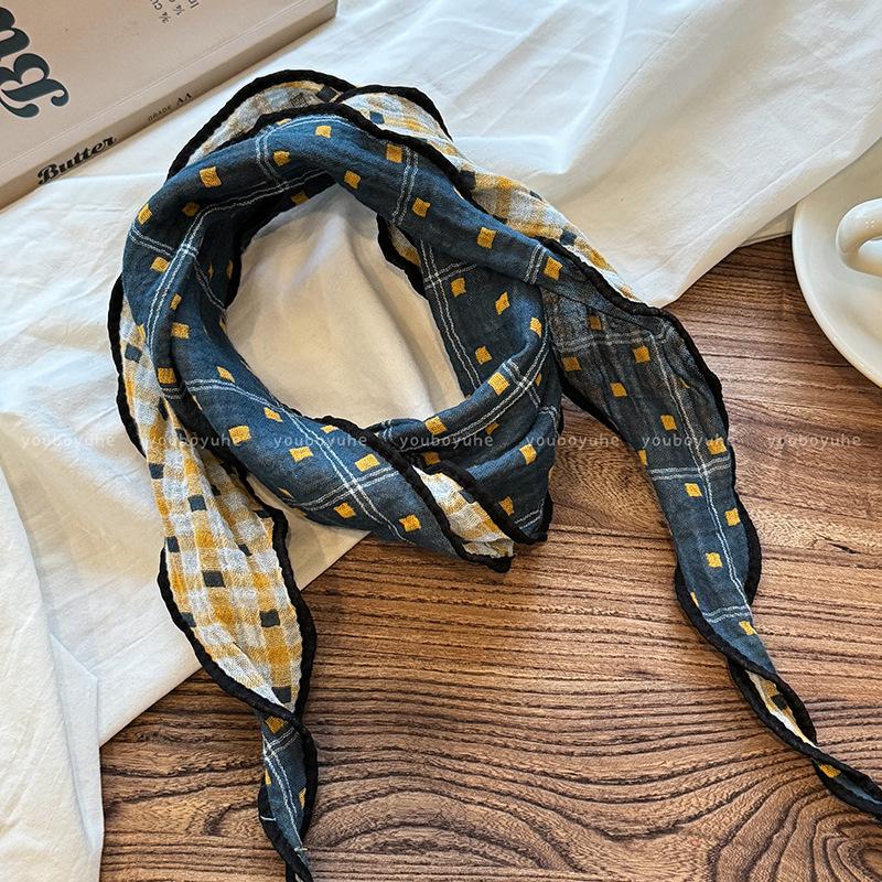 Женский универсальный клетчатый галстук-шарф - Солнцезащитный и стильный треугольный аксессуар для весны/лета 2025