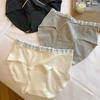 Girl Spring and Autumn Sweet Plaid Edge Splicing 10A Antibacterial Wrapped Hip Mid Waist Triangle Briefs