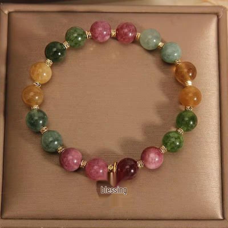 Women's Luxury Natural Stone Tourmaline Bracelet with Whale Tail Tassel Pendant - Seven-Color Handcrafted Jewelry Gift for Girlfriend