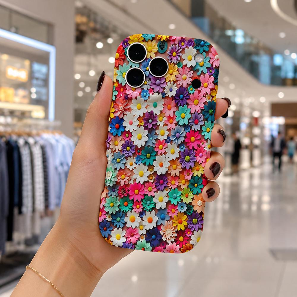 Full Cover Multicolor Daisy Wavy Edge Phone Case For iPhone 17 16 15 14 13 12 11 8 7 Plus Pro Max Floral Bumper Cover