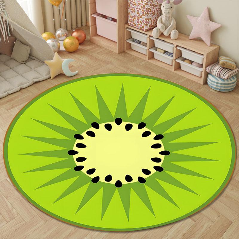 Kiwi Fruit Slice Fresh Green Cross Section Pattern Round Rug, Bright Flat Fruit Style Design, Cozy Bedroom Living Room Playroom Nursery