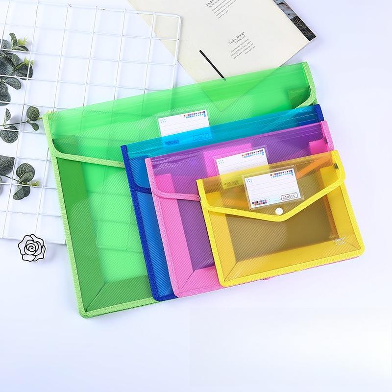 Colorful File Folder with Label Pocket Horizontal Snap Button Portable Examination Paper Document File Organizer Bag School Supplies