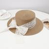 Bow lace strap hat women's outdoor travel flat top straw hat sunshade travel sunscreen big brim top hat