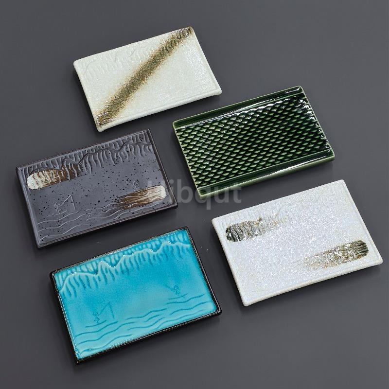 Japanese Creative Rectangular Flat blue Sushi plate Ceramic Cake Dessert Sashimi Plate BBQ Skewer Display tray Dinner Dish Sets