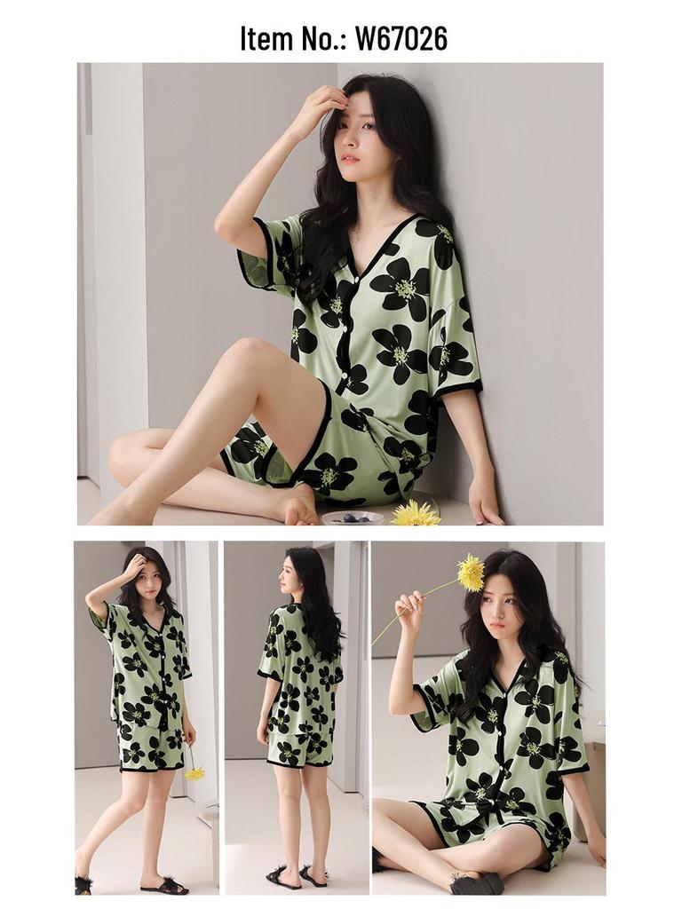 Women's Summer Modal Pajamas: Short Sleeve, Thin Style, with Chest Pads, Round Neck – Sweet Student Homewear