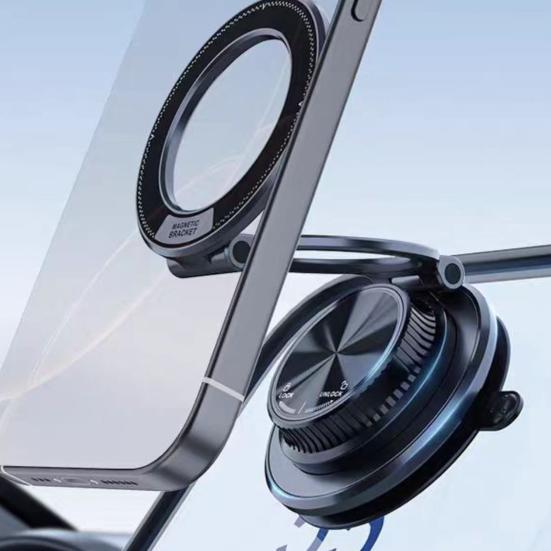 Magnetic Phone Holder 360° Universal Rotation Adjustable Car Mount Strong Vacuum Suction Foldable Ultra-Thin Phone Stand for Windshield Table Top