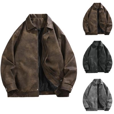 Men's Loose Leather Jacket Zip-Up Motorcycle  Jackets Classic Causal PU Leather Coats
