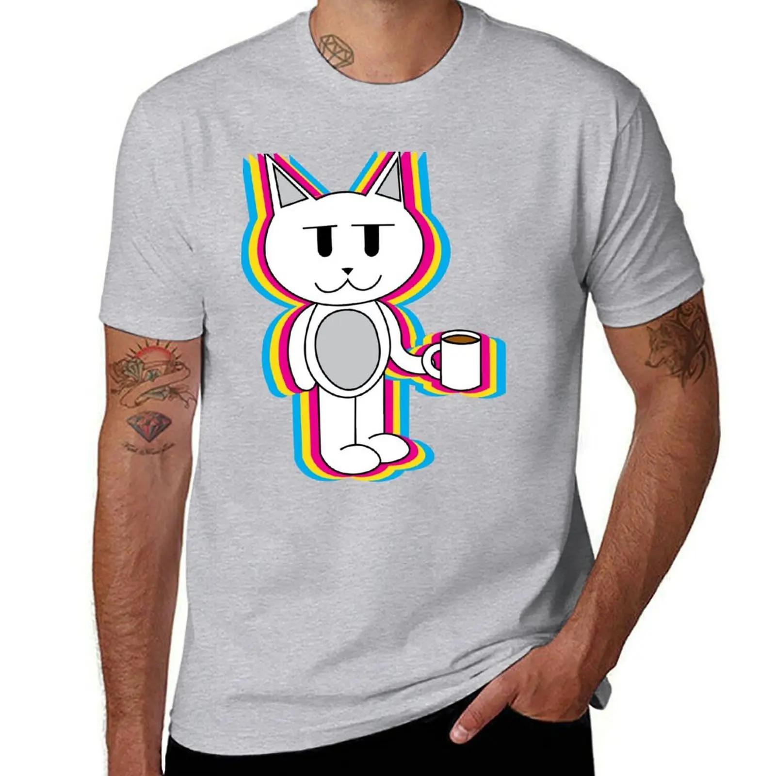 Cat with Coffee TShirt kawaii clothes oversizeds blanks mens t shirts S