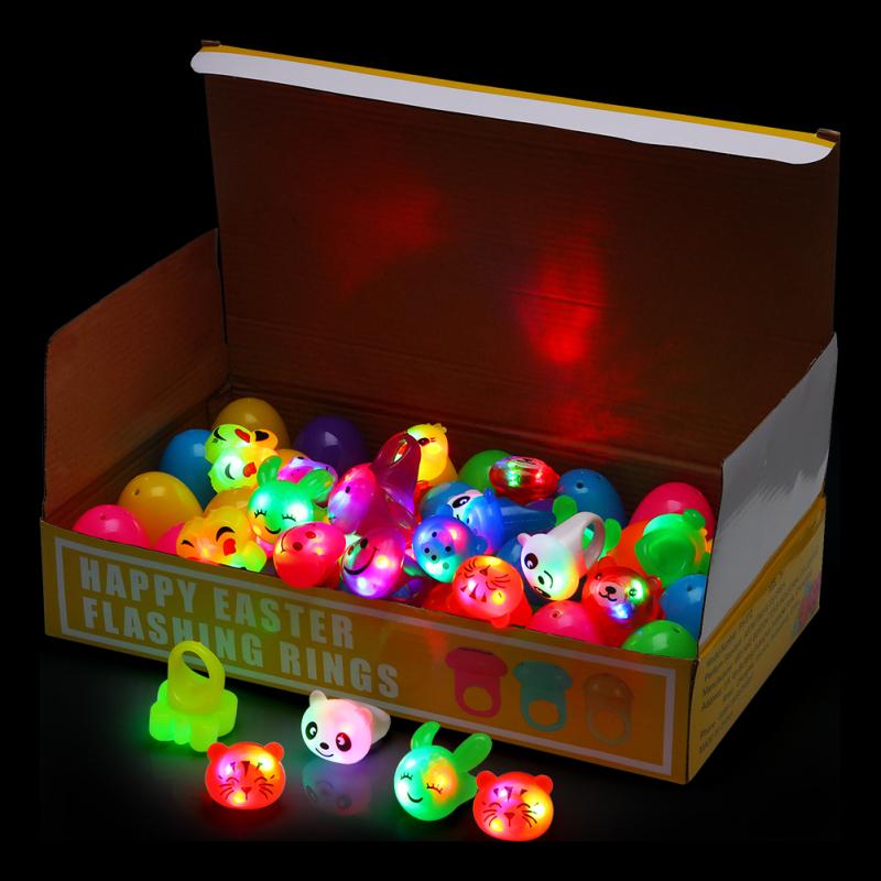 Paquete de 28 Anillos LED de Gelatina con Forma de Huevo de Pascua para Favores de Fiesta de Cumpleaños para Niños, Premios, Juguetes Intermitentes, Niños