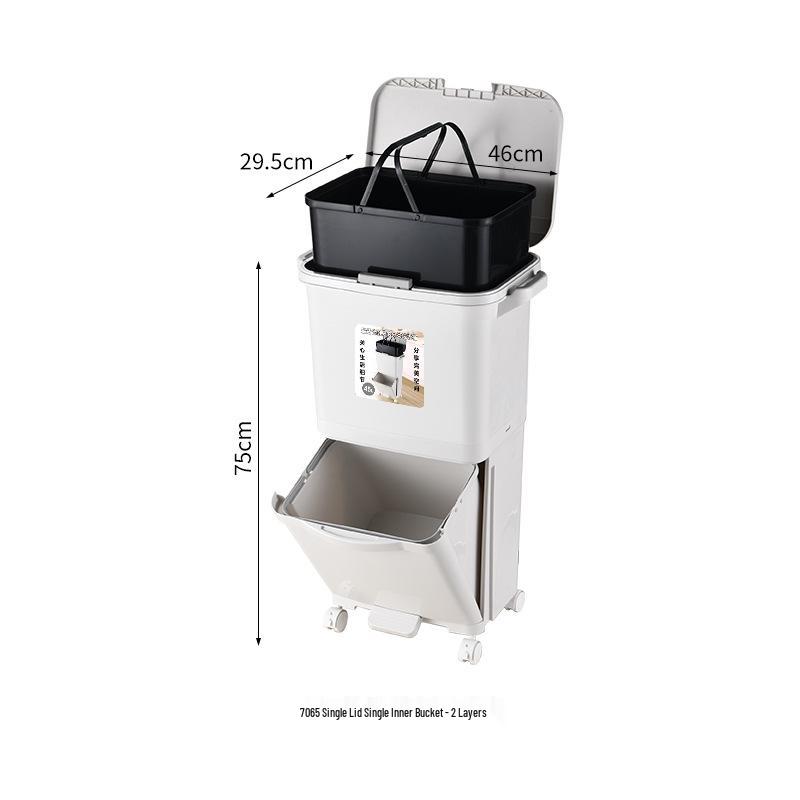 2026 Large-Capacity Kitchen Trash Can with Lid, Double Layer for Dry & Wet Waste Separation
