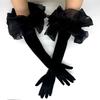Ladies Velvet Long Gloves Black Ruffles Elastic Wedding Bridal Opera Stage Evening Dress Party Gloves