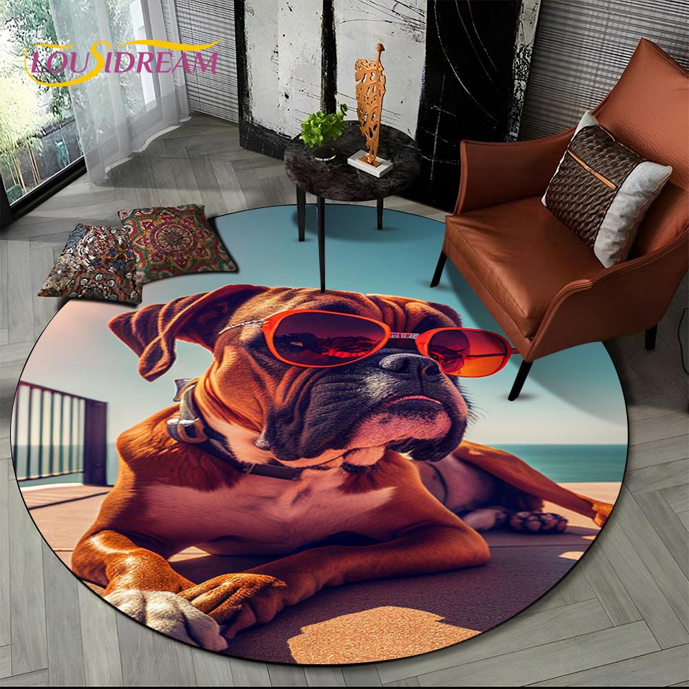 Cute Dog Samoye,Chihuahua,Koki Pomeranian Cartoon Round Carpet Rug for Living Room Bedroom Decor,kids Pet Area Rug Non-slip Mat